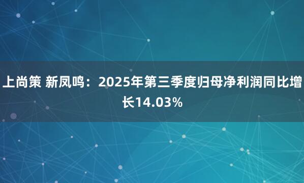 上尚策 新凤鸣：2025年第三季度归母净利润同比增长14.03%